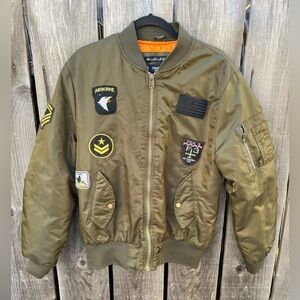 Men's Fried Jacket Green Field Zip L Streetwear Art Military Bomber Modern Denim